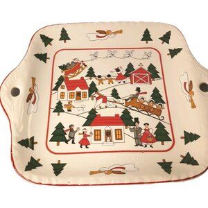 Mason's Christmas Village Ironstone Vintage 1983 Square Handled Platter England